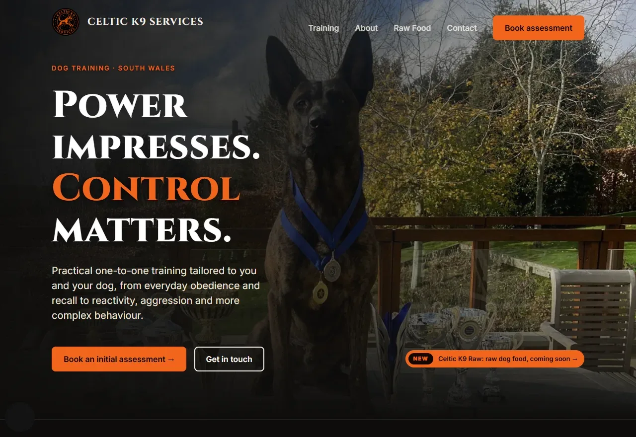 Celtic K9 Services home page: dog training in South Wales