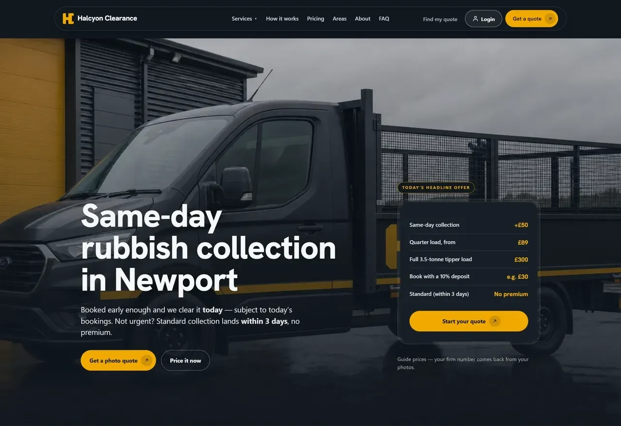 Halcyon Clearance site — designed and built