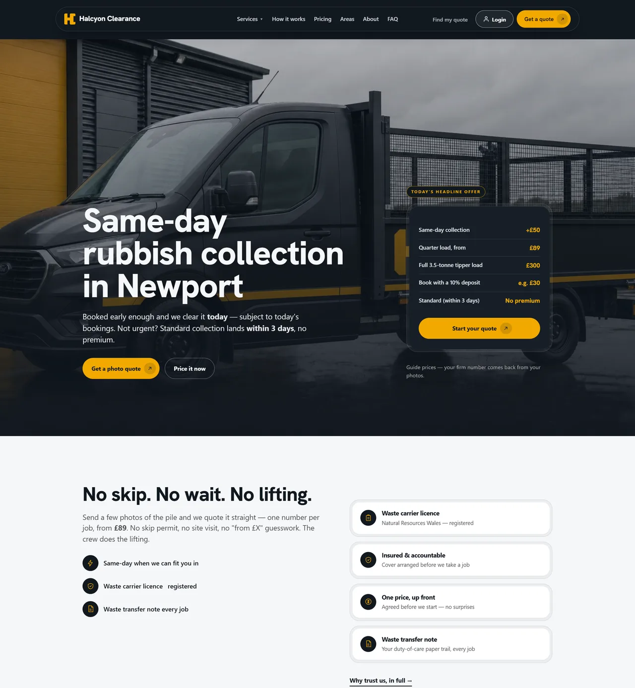 Halcyon Clearance site — designed and built, pre-launch