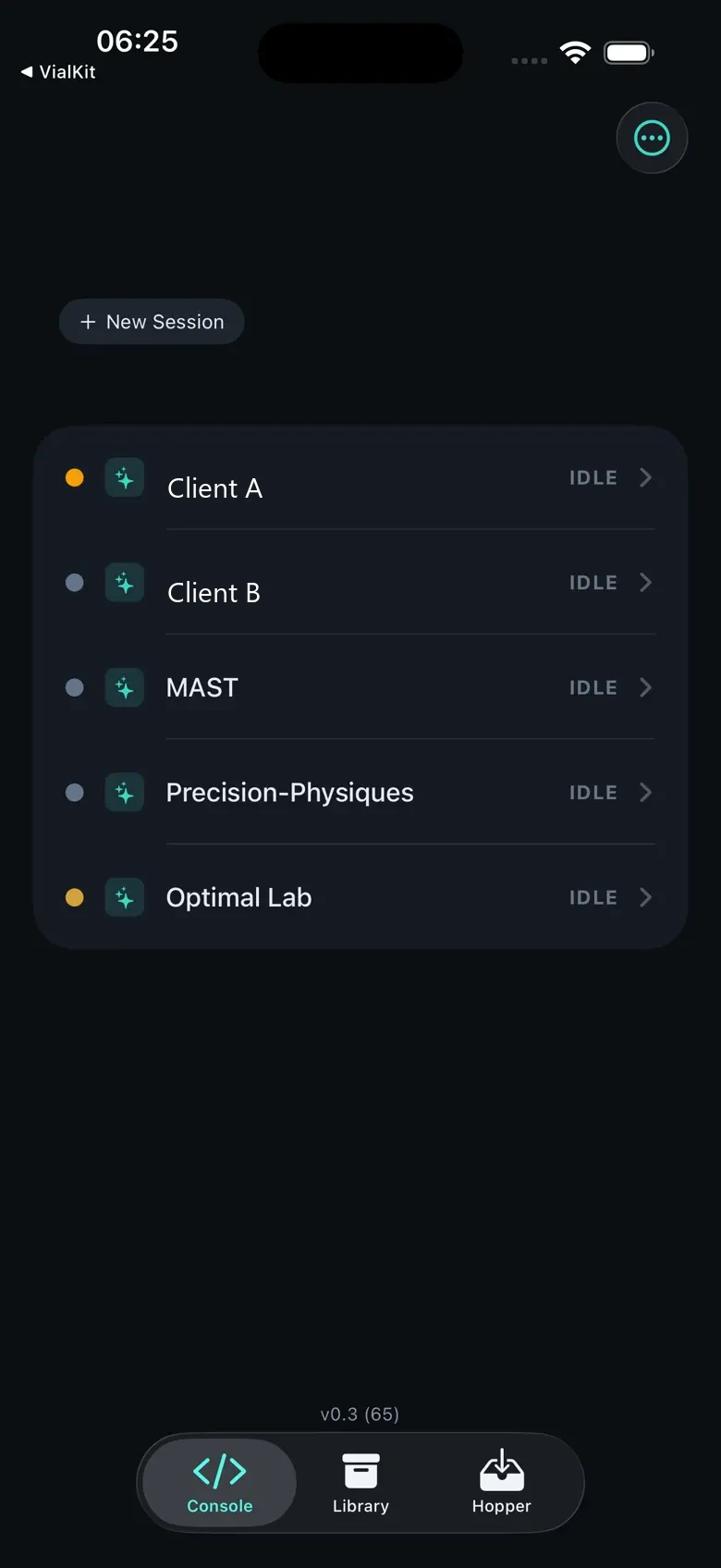 Operator Console — native iPhone companion app, session list
