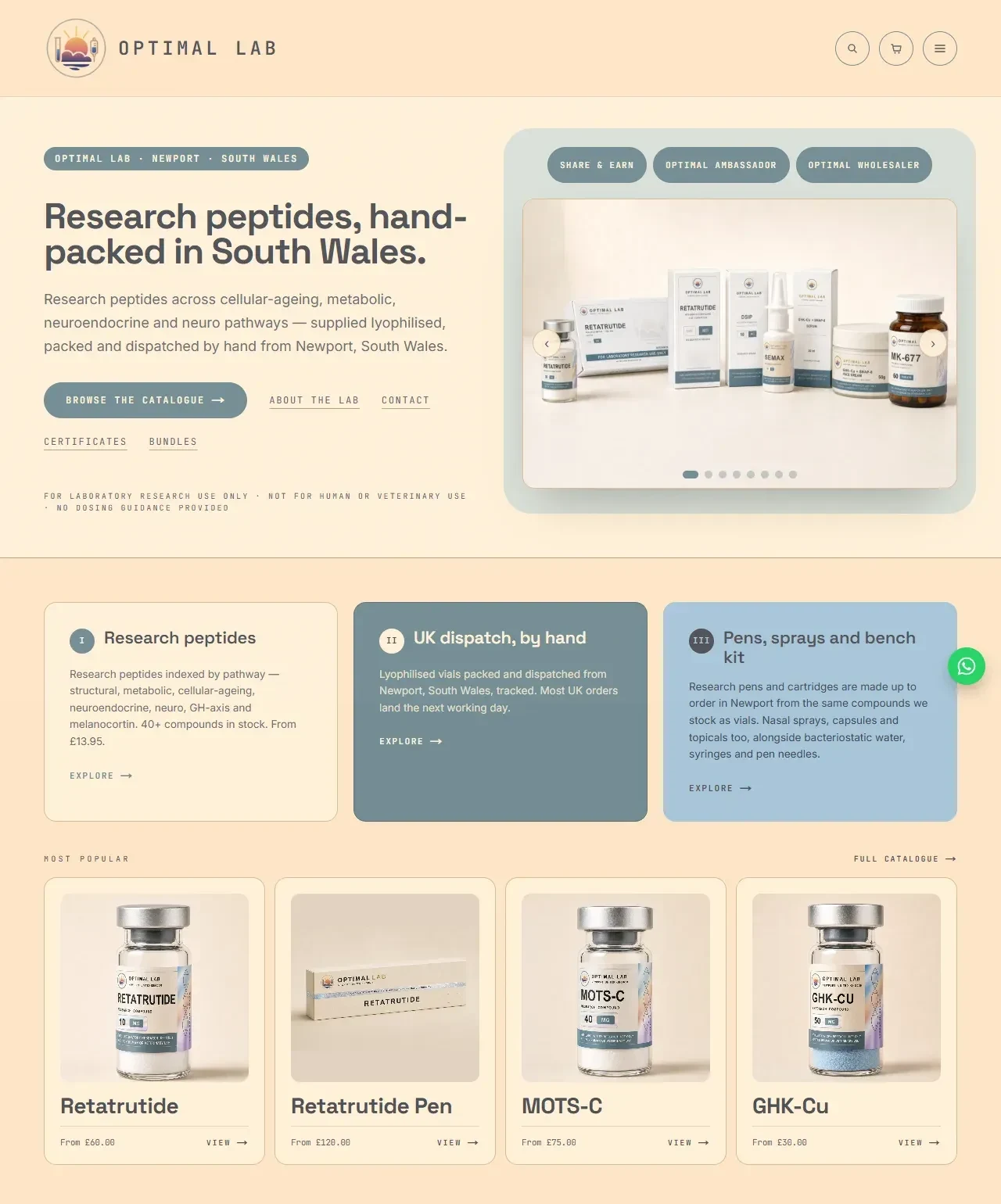 Optimal Lab storefront — live e-commerce build