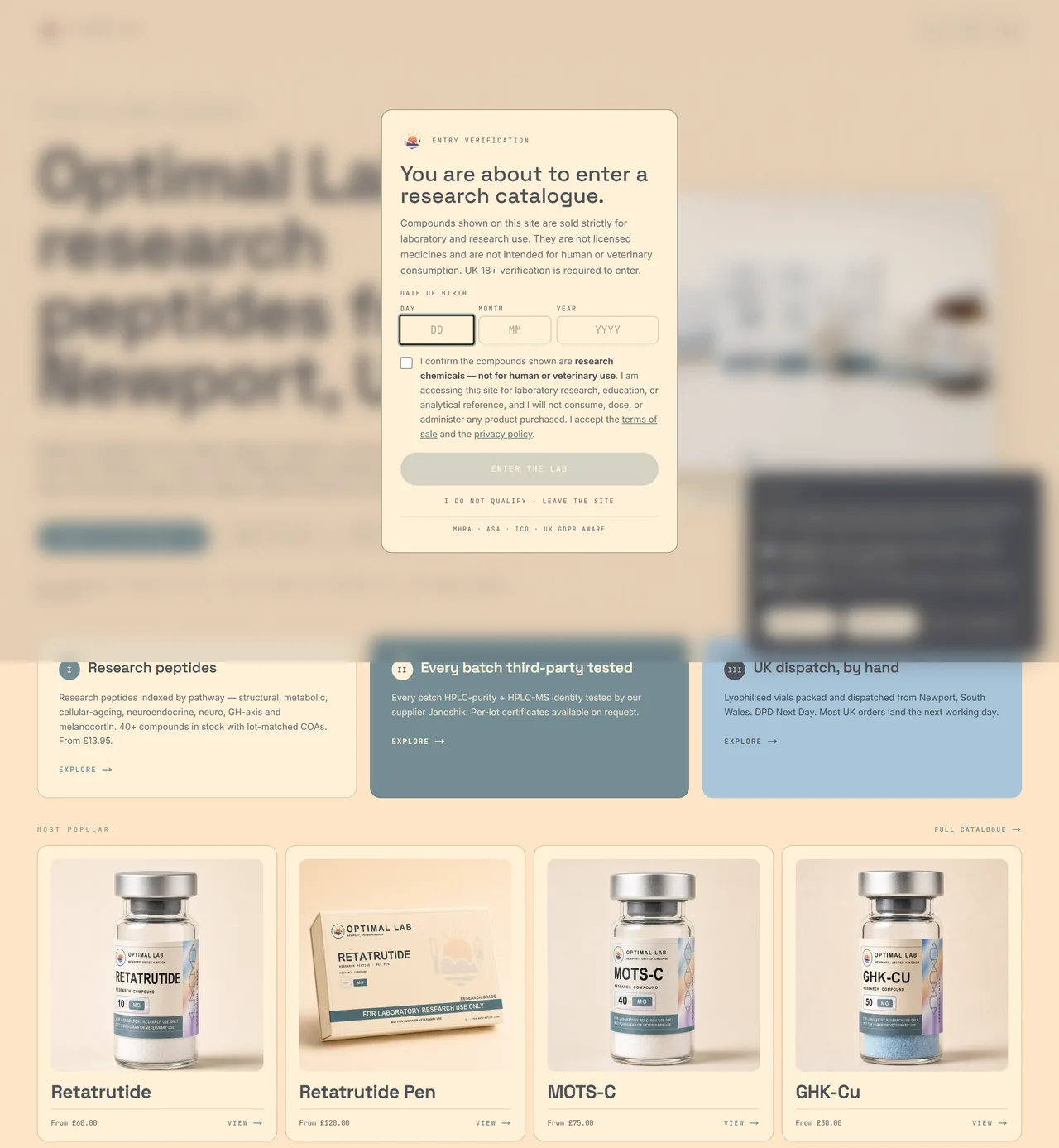 Optimal Lab storefront — live e-commerce build